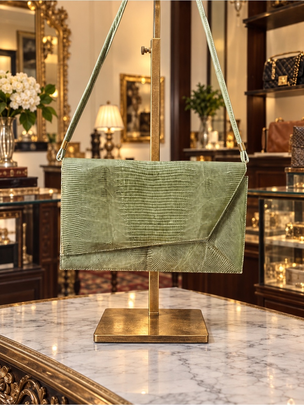 Kurt Geiger VINTAGE Green Lizard- Envelope Shoulder Bag